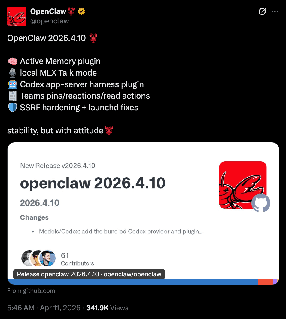 OpenClaw v4.10 release