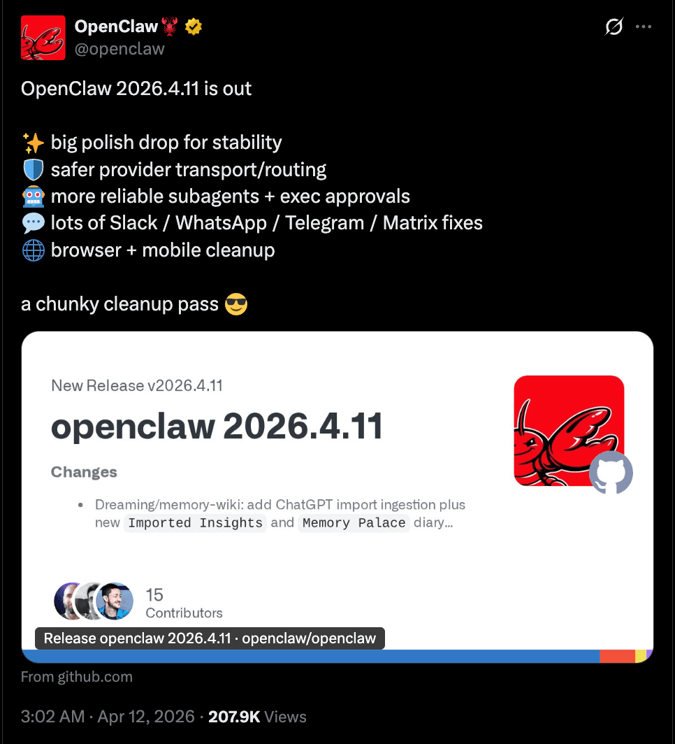 OpenClaw v4.11 release